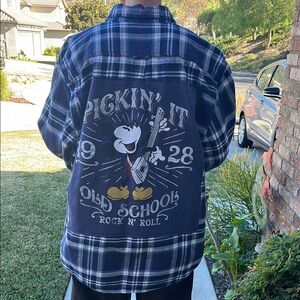 Mickey Mouse Disney Old School Upcycled Flannel Shirt Unisex Size XL X-large